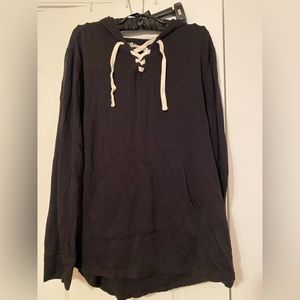 Black Criss Cross Hoodie with Front Pocket